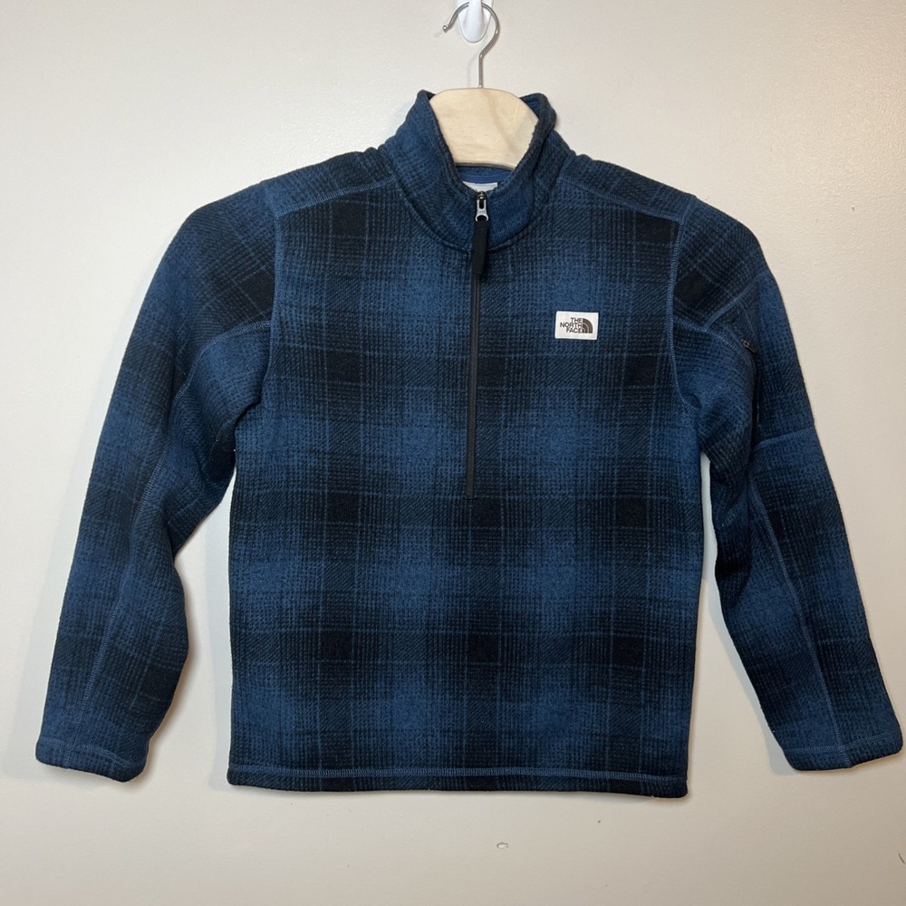 North Face Mens Gordon Lyons M Fleece Lined 1/4 Zip Pullover Sweater Blue Plaid